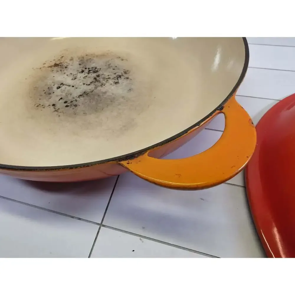 Le Creuset 30 cm Round Enameled Cast Iron Casserole Braiser W Lid Flame Orange